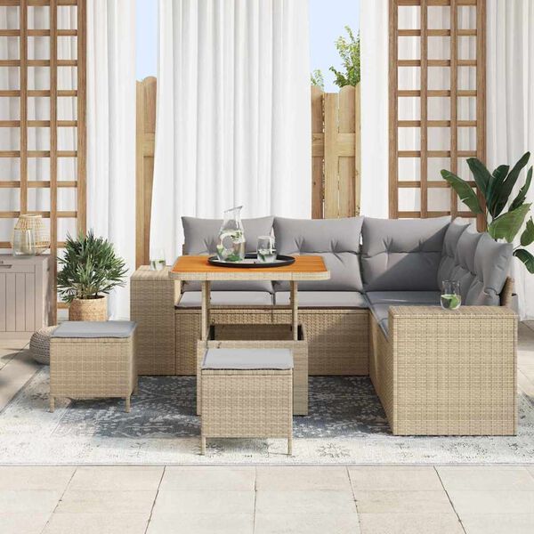 vidaXL Garten-Sofa-Set mit Kissen mit Kissen 8 pcs Beige und Hellgrau