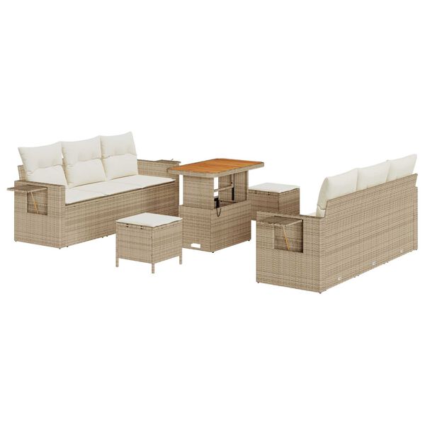 vidaXL Garten-Sofa-Set mit Kissen mit Speicher 9 pcs Beige und Creme