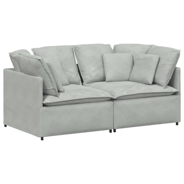 vidaXL Modulares Sofa mit Kissen Samt Hellgrau