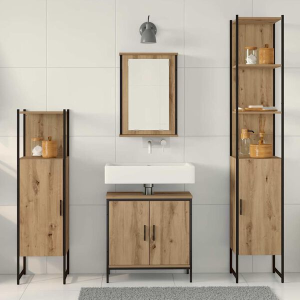 vidaXL Badezimmerm&ouml;bel-Set mit Regal mit T&uuml;r 4 pcs Braun Holzwerkstoff