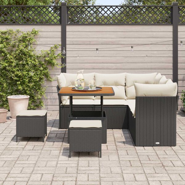 vidaXL Garten-Sofa-Set mit Kissen mit Speicher 8 pcs Schwarz und Creme