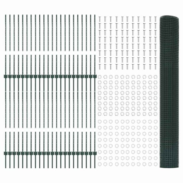 vidaXL Zaun mit Pfosten Gr&uuml;n 1 x 100 m Stahl und PVC