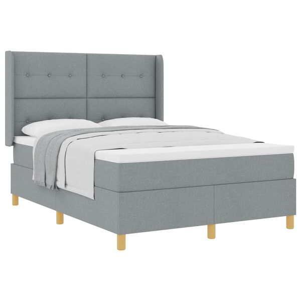 vidaXL Boxspringbett mit Matratze Hellgrau 140 x 190 cm Stoff