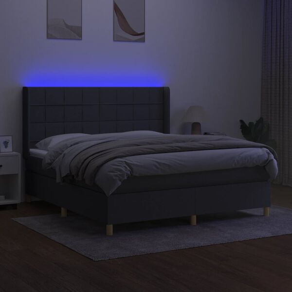 vidaXL Boxspringbett mit Matratze & LED Dunkelgrau 160x200 cm Stoff