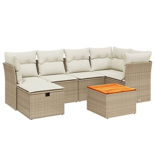 vidaXL 7-tlg. Garten-Sofagarnitur mit Kissen Beige Poly Rattan