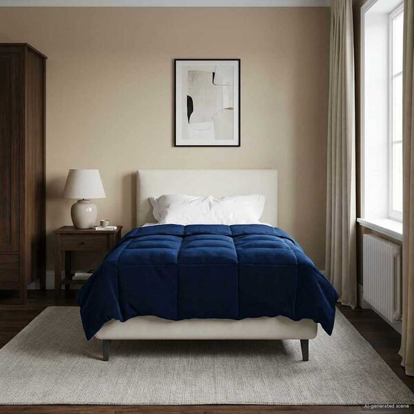 vidaXL Winterbettdecke Gepolstert Dunkelblau 155 x 200 cm Mikrofaser