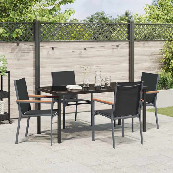 vidaXL Garten Essgruppe 5 pcs Schwarz Pulverbeschichteter Stahl