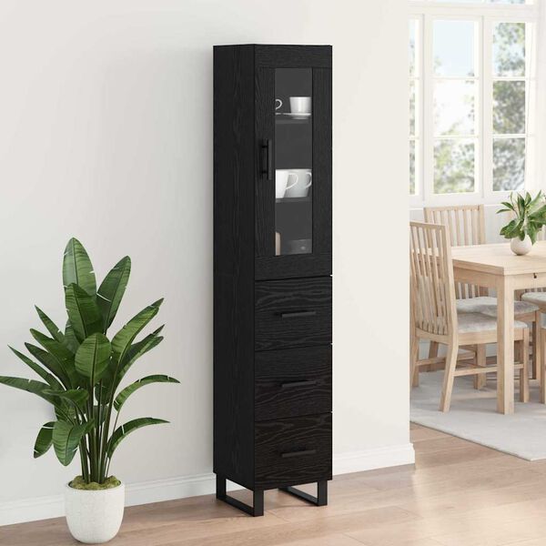 vidaXL Highboard Schwarz Eichen-Optik 34,5 x 34 x 180 cm Holzwerkstoff