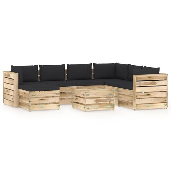 vidaXL 8-tlg. Garten-Lounge-Set mit Kissen Gr&uuml;n Impr&auml;gniertes Holz