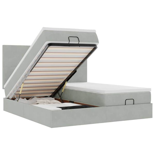 vidaXL Ottoman-Bett mit Matratzen & LEDs Hellgrau 180x200 cm Samt