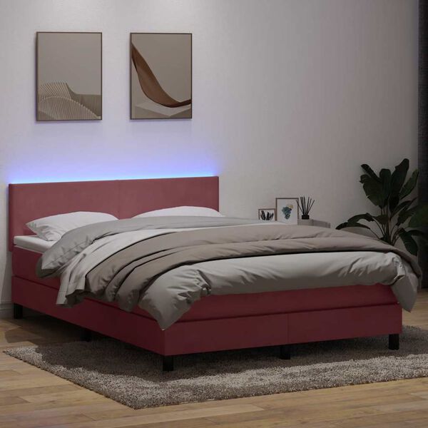 vidaXL Boxspringbett mit Matratze & LED Rosa 140x210 cm Samt
