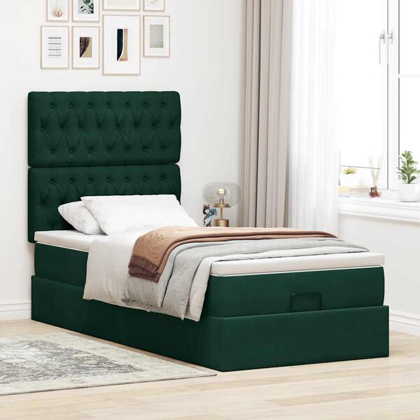 vidaXL Ottoman-Bett mit Matratzen Dunkelgr&uuml;n 90x200 cm Samt