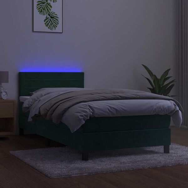 vidaXL Boxspringbett mit Matratze & LED Dunkelgr&uuml;n 80x200 cm Samt