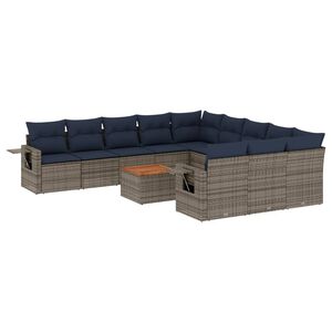 vidaXL 12-teiliges Gartensofa-Set mit Kissen, grau, Polyrattan