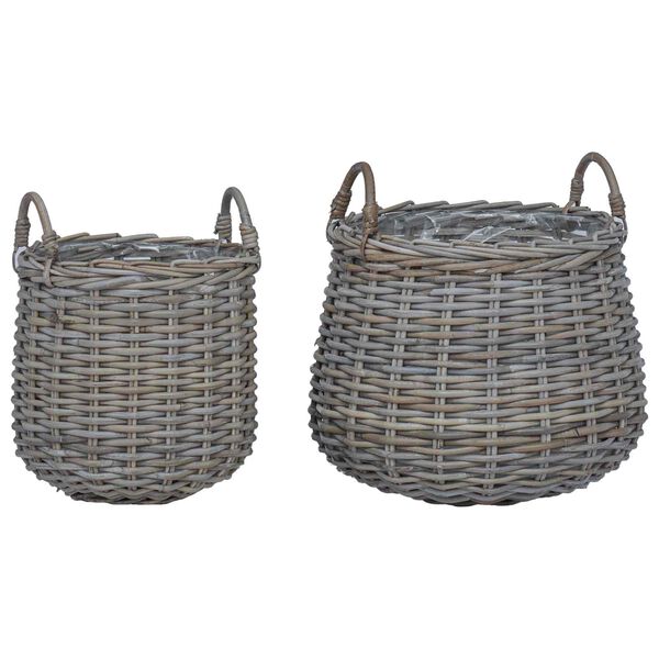 vidaXL Blumentopf K&ouml;rbchen mit Speicher 2 pcs Grau Lacak Rattan