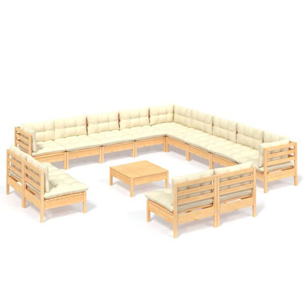 vidaXL 14-tlg. Garten-Lounge-Set mit Creme Kissen Massivholz Kiefer