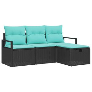vidaXL Sofa Set mit Kissen 4 pcs Schwarz und T&uuml;rkis Poly-Rattan