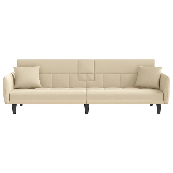 vidaXL Schlafsofa mit Getr&auml;nkehaltern Creme Stoff