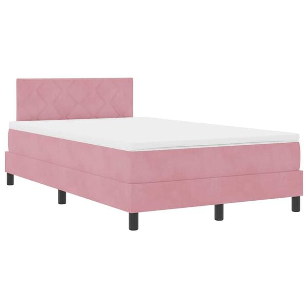 vidaXL LED Boxspringbett mit Matratze mit LED Rosa 120 x 190 cm Samt