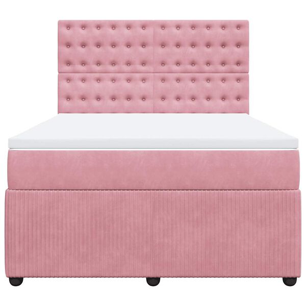 vidaXL Boxspringbett mit Matratze Rosa 140x190 cm Samt
