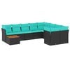 vidaXL 10-tlg. Garten-Sofagarnitur mit Kissen Schwarz Poly Rattan