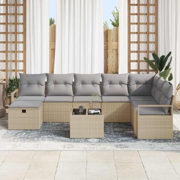 vidaXL Garten-Sofa-Set 9 pcs Beige Poly Rattan