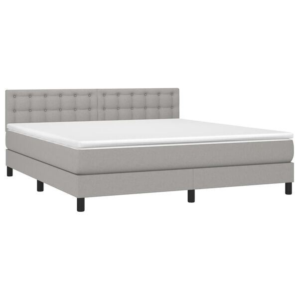 vidaXL Boxspringbett mit Matratze & LED Hellgrau 160x200 cm Stoff