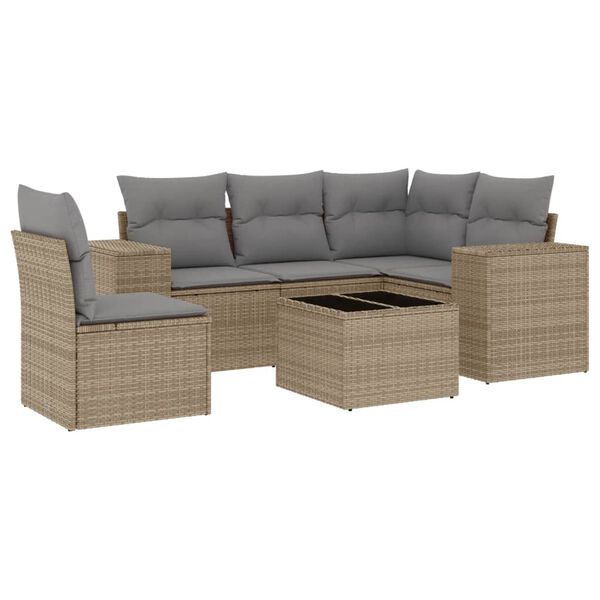 vidaXL 6-tlg. Garten-Sofagarnitur mit Kissen Beige Poly Rattan