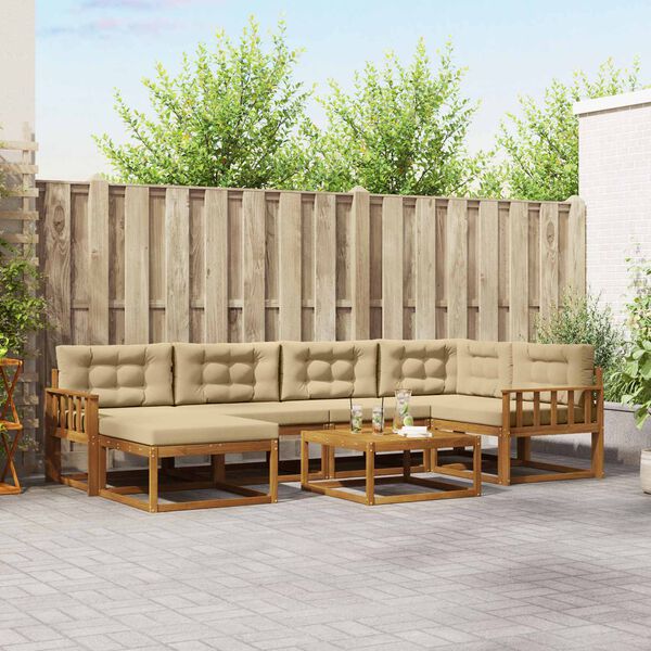 vidaXL Outdoor-Sofagarnitur mit Kissen 7 pcs Natur und Beige