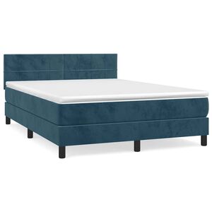 vidaXL Boxspringbett mit Matratze Dunkelblau 140x190 cm Samt