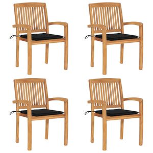 vidaXL Stapelbare Gartenst&uuml;hle mit Kissen 4 Stk. Massivholz Teak