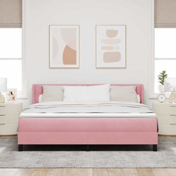 vidaXL Boxspringbett mit Matratze mit Kopfteil Rosa 200 x 180 cm Samt