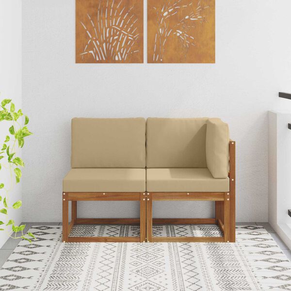 vidaXL Outdoor Mittel- und Ecksofa mit Kissen 2 St&uuml;ck Natur und Beige