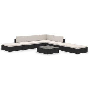 vidaXL 8-tlg. Garten-Lounge-Set mit Auflagen Poly Rattan Schwarz