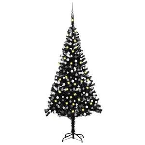 vidaXL K&uuml;nstlicher Weihnachtsbaum Beleuchtung & Kugeln Schwarz 240 cm