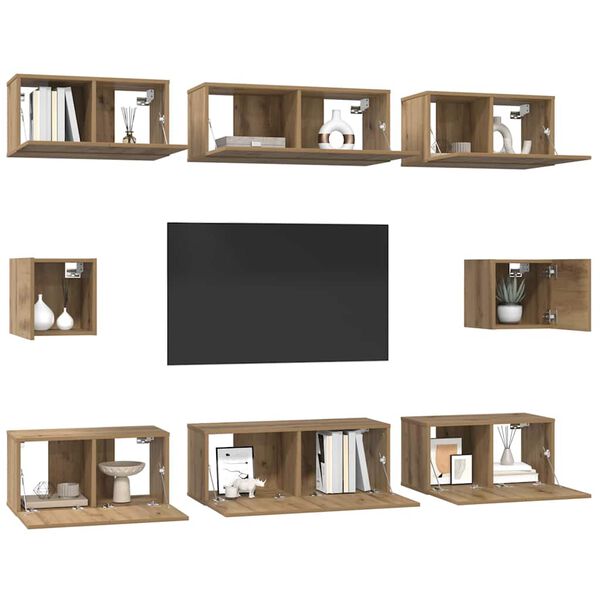 vidaXL TV-Schrankset Wandmontiert 8 pcs Artisan-Eiche Holzwerkstoff