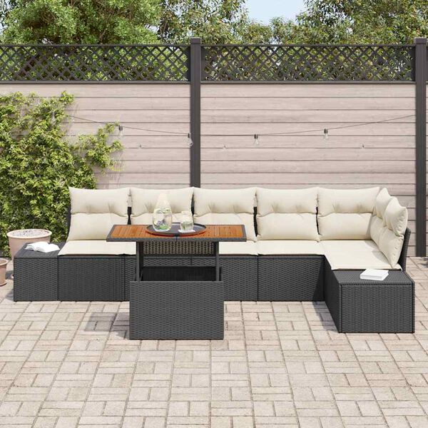 vidaXL Garten Essgruppe mit Kissen 7 pcs Schwarz und Creme