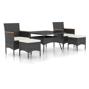 vidaXL 5-tlg. Garten-Essgruppe Poly Rattan und Hartglas Schwarz