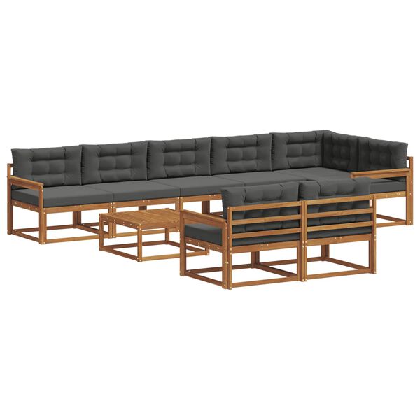 vidaXL Outdoor-Sofagarnitur mit Kissen 9 pcs Natur und Anthrazit