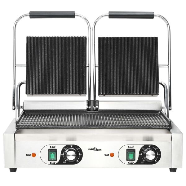 vidaXL Doppelter Gerillter Panini-Grill 3600 W 57x30,5x20 cm