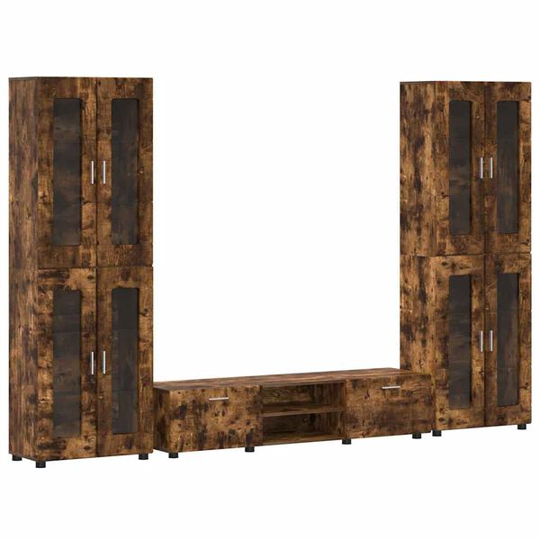 vidaXL TV-Schrankset mit Regal FLORIN Ger&auml;ucherte Eiche Holzwerkstoff