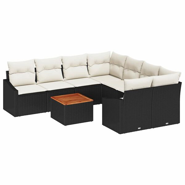 vidaXL Garten-Sofa-Set mit Kissen 9 pcs Schwarz Poly Rattan