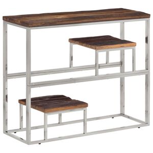 vidaXL Konsolentisch Silbern Edelstahl und Massive Holzschwellen