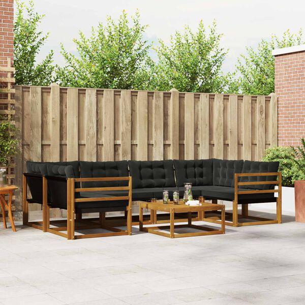 vidaXL Outdoor-Sofagarnitur mit Kissen 7 pcs Nat&uuml;rlich und Schwarz