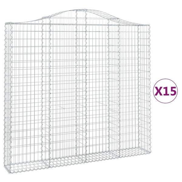 vidaXL Gabionen mit Hochbogen 15Stk. 200x30x180/200cm Verzinktes Eisen