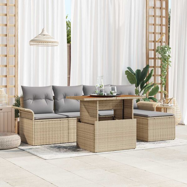 vidaXL Garten-Sofa-Set mit Speicher 6 pcs Beige Poly Rattan