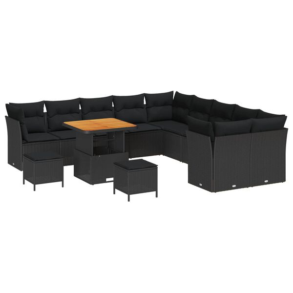 vidaXL Gartensofa-set mit Kissen 13 pcs Schwarz Poly-Rattan