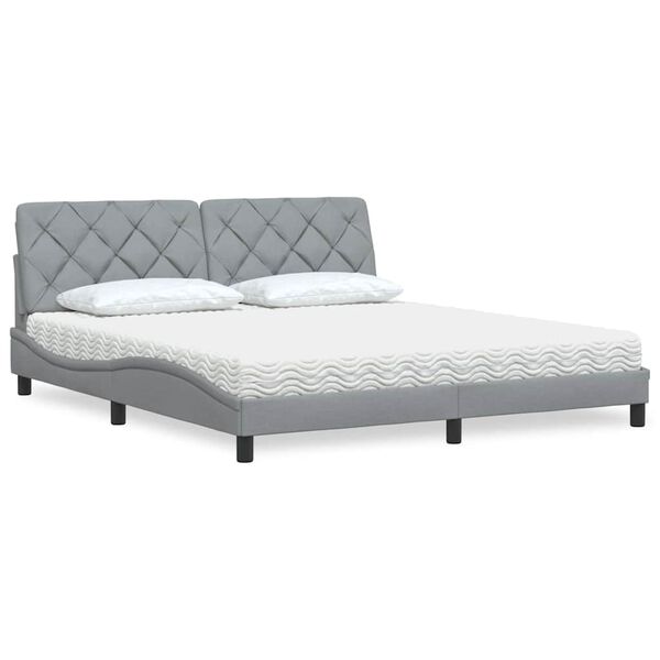 vidaXL Bett mit Matratze Hellgrau 180x200 cm Stoff