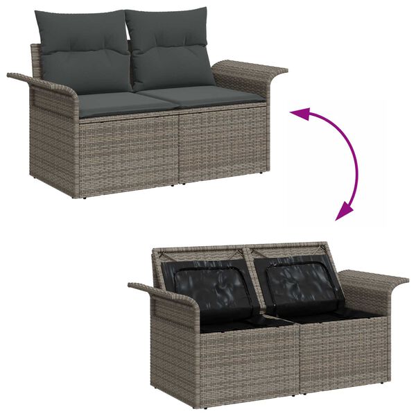 vidaXL Garten-Sofa-Set mit Kissen mit Kissen 10 pcs Grau Poly Rattan