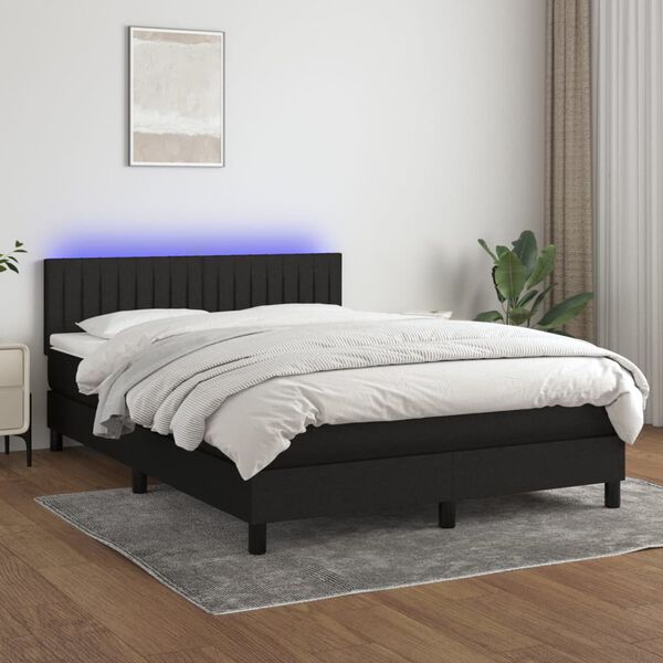 vidaXL Boxspringbett mit Matratze & LED Schwarz 140x190 cm Stoff